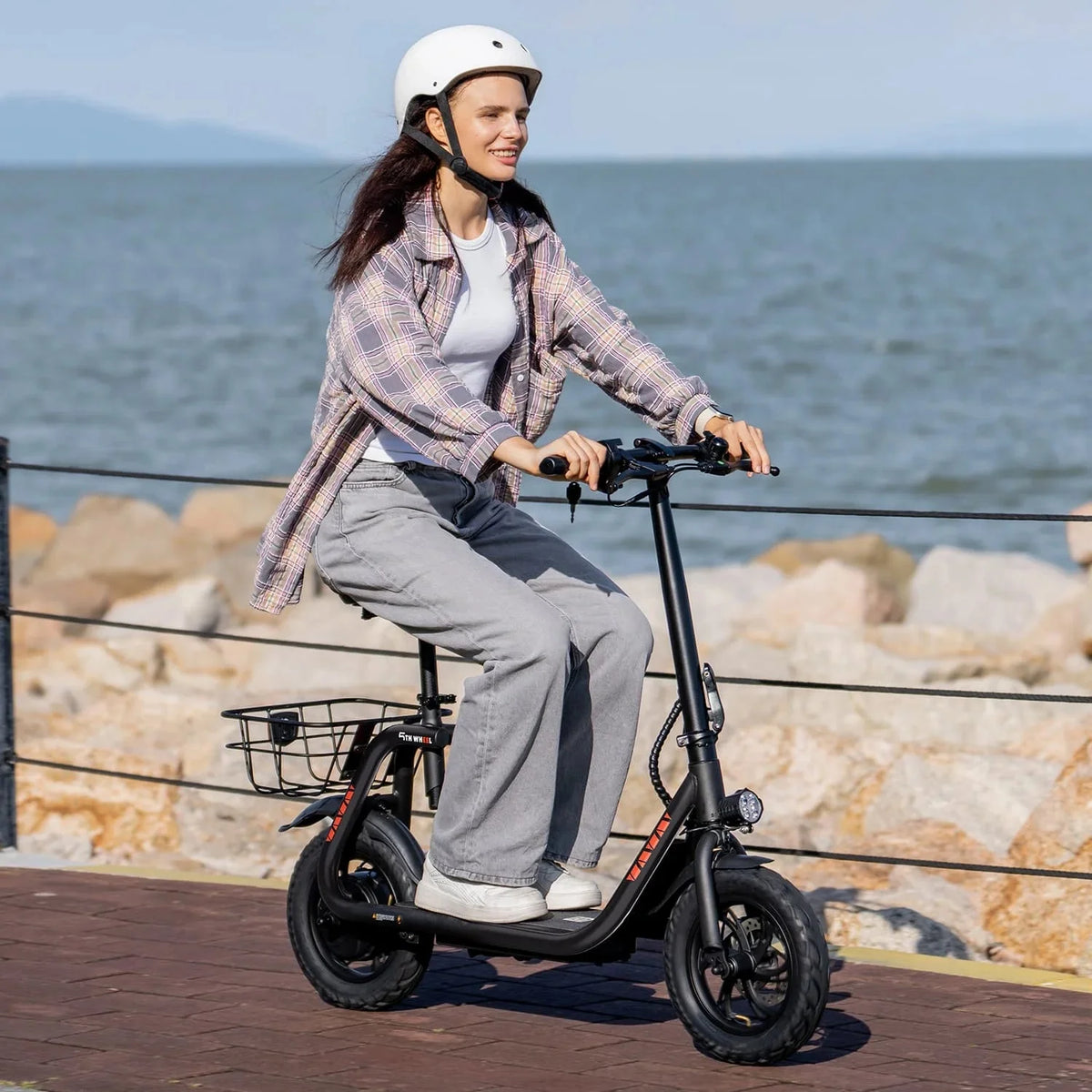 5TH WHEEL Electric Scooter With Seat And Carry Basket, 450W, 36V, 20-Mile Range, 15.5 Mph, 12 Inch - W18S