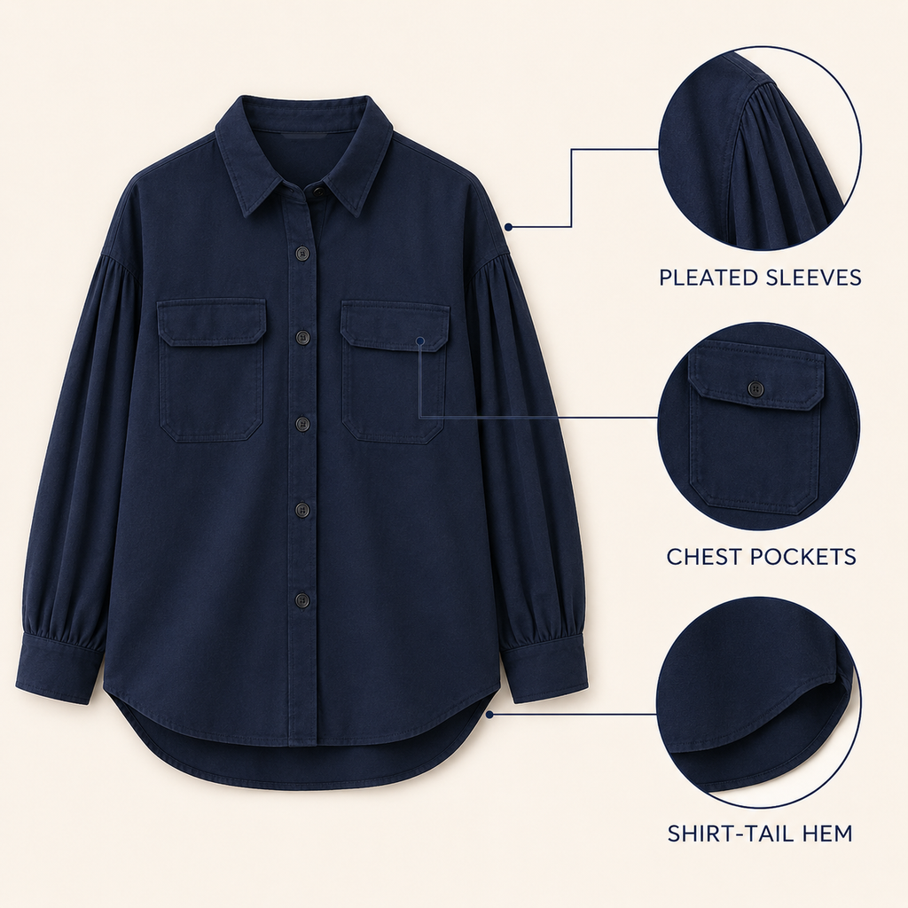 Tessa Pleated-Sleeve Shirt Jacket