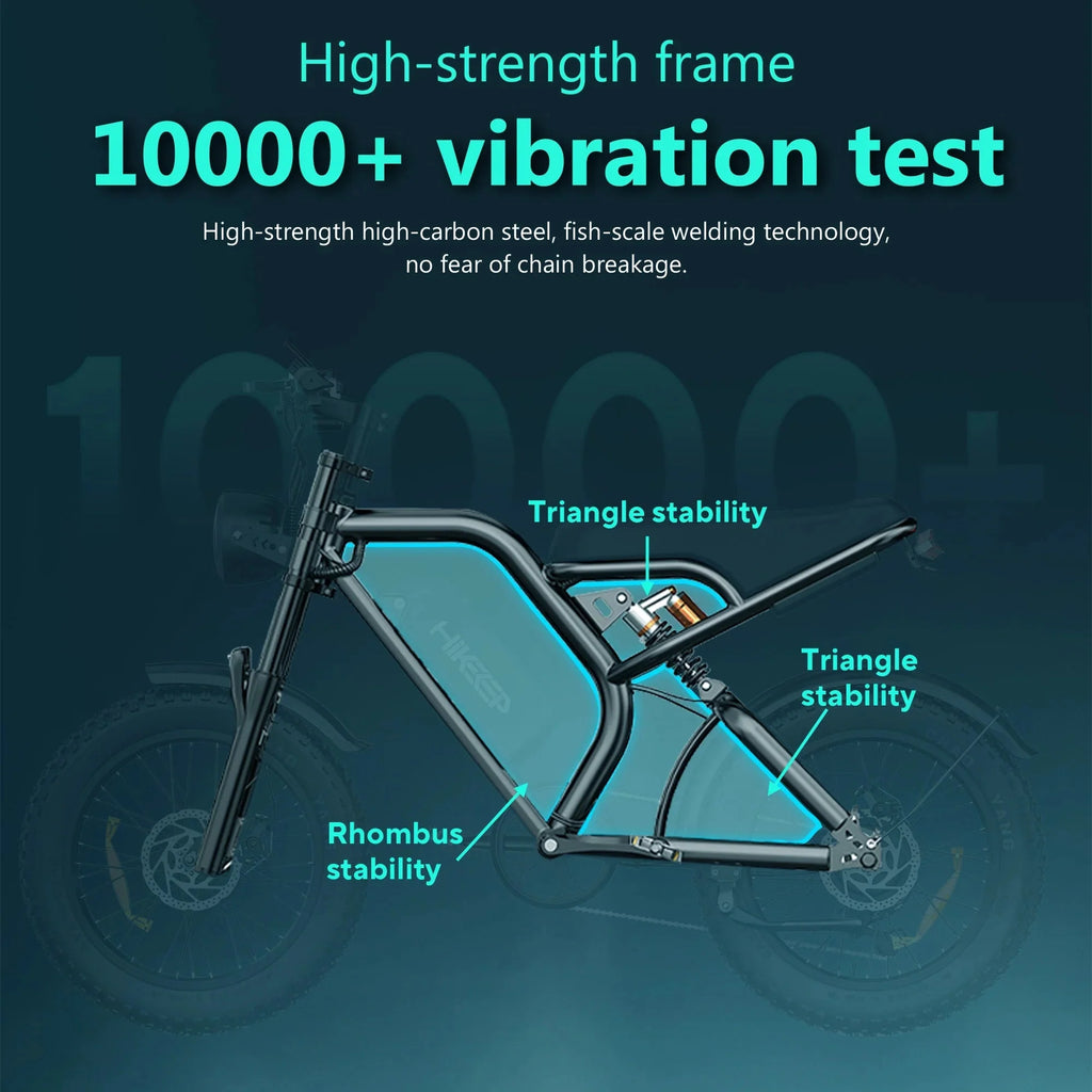 HiKeep Electric Mountain Bike, 20 inch Fat Tires, 48V 15Ah Battery - K6-L
