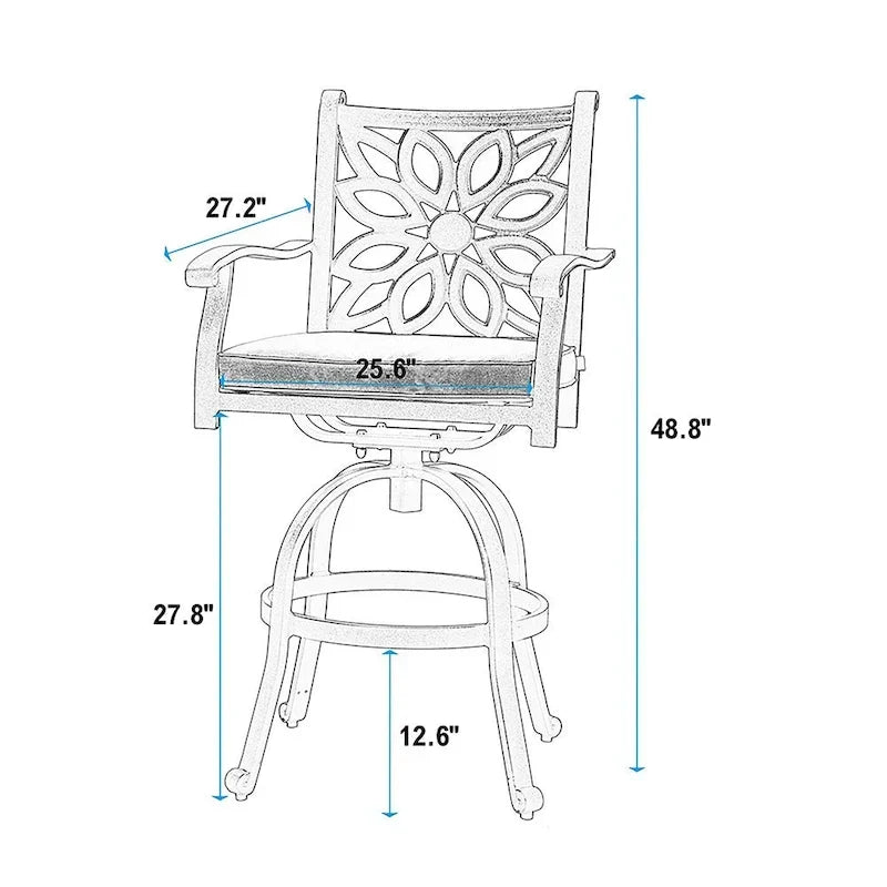 MAISON ARTS 3-Piece Cast Aluminum Patio Bar Stool Set of 1 Bar Table & 2 Swivel High Bar Stools