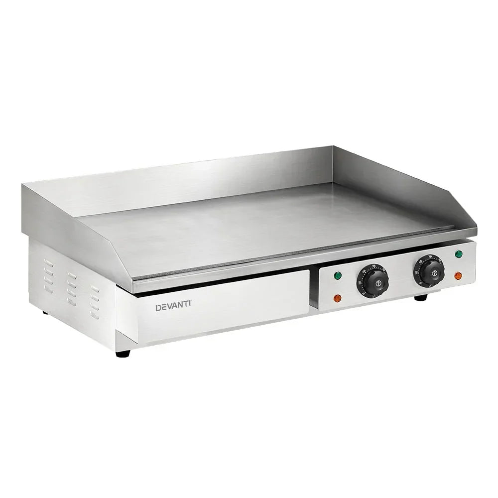 Devanti 73cm Commercial Electric Griddle BBQ Grill Plate 4400W Silver