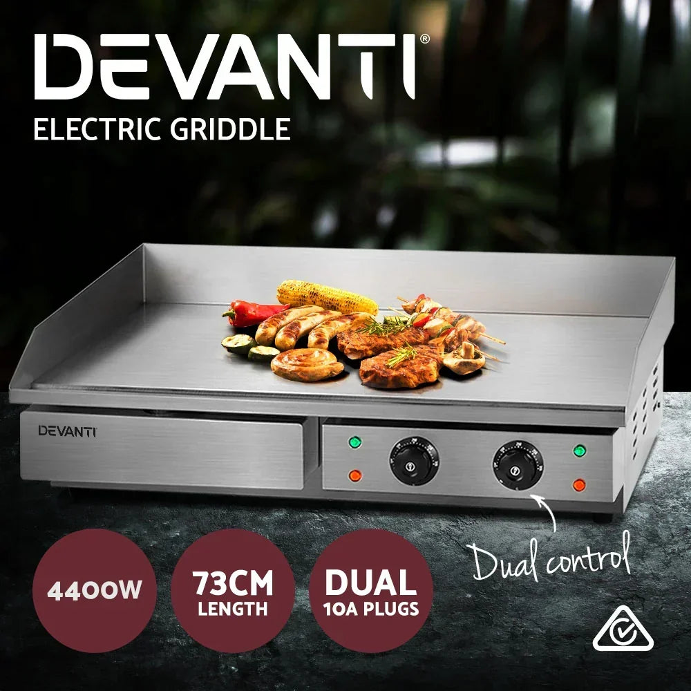 Devanti 73cm Commercial Electric Griddle BBQ Grill Plate 4400W Silver