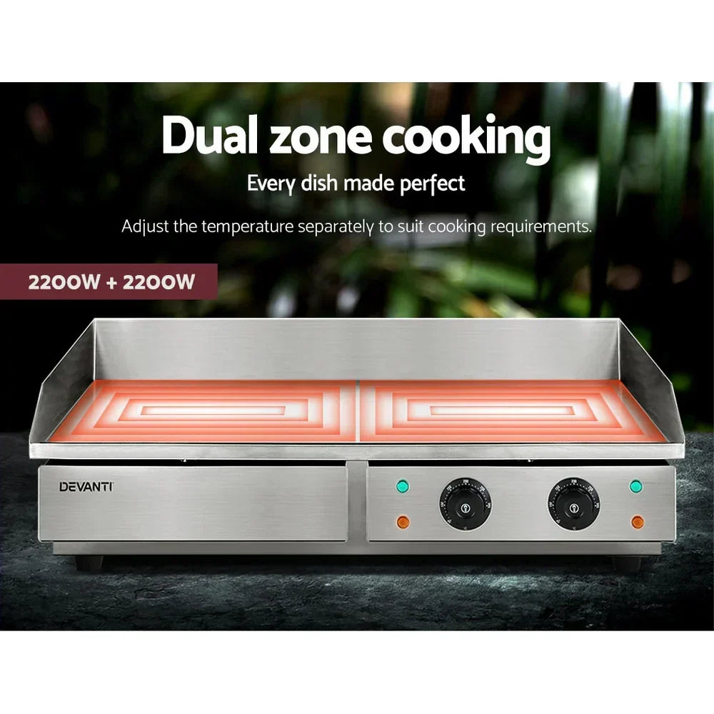 Devanti 73cm Commercial Electric Griddle BBQ Grill Plate 4400W Silver