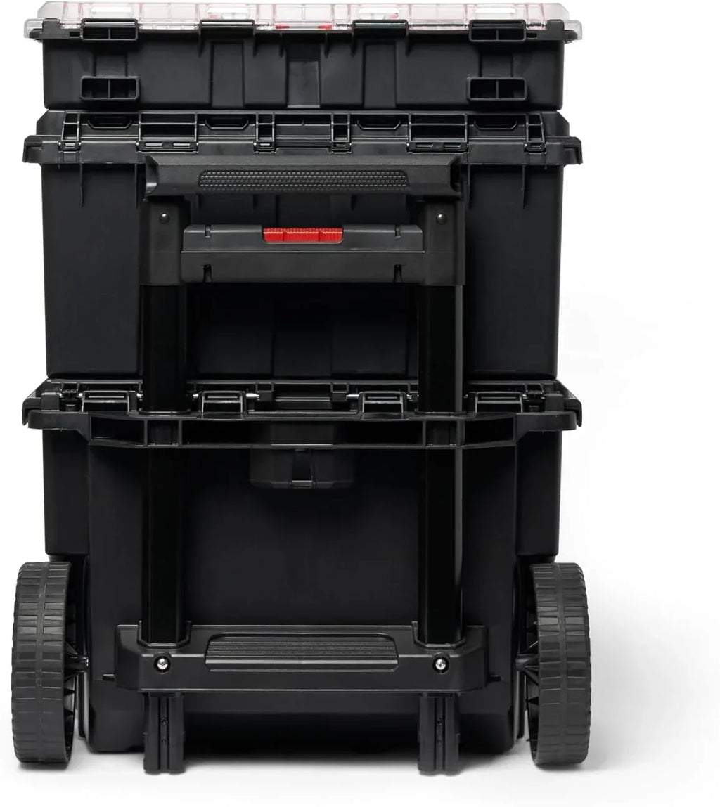 Keter Rolling Tool Box System, 3 Piece, Black/Red - 3 Piece Resin Modular Toolbox System