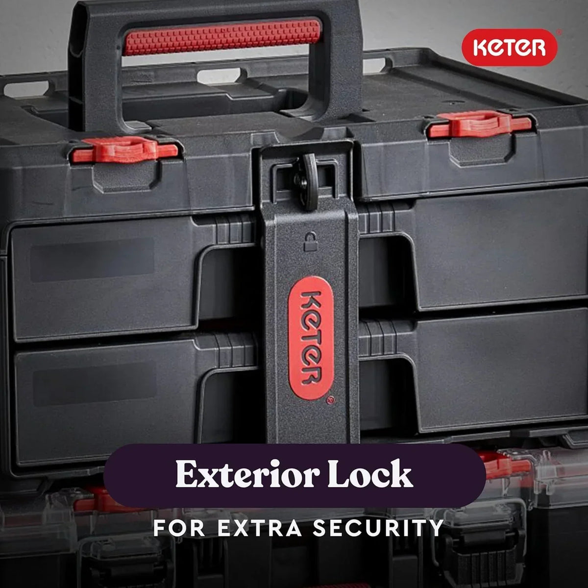 Keter Rolling Tool Box System, 3 Piece, Black/Red - 3 Piece Resin Modular Toolbox System