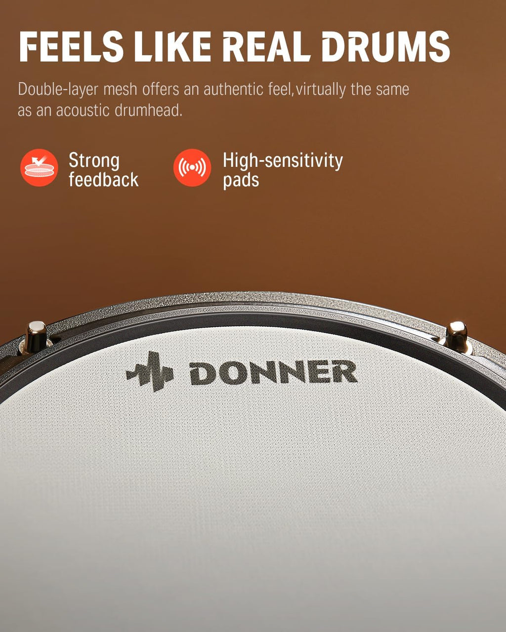 Donner DED-80 Electronic Drum Set, Electric Drum Set for Beginner with 4 Quiet Mesh Drum Pads, 2 Switch Pedal, 180+ Sounds, Throne, On-Ear Headphones, Sticks, and Melodics Lessons Included.