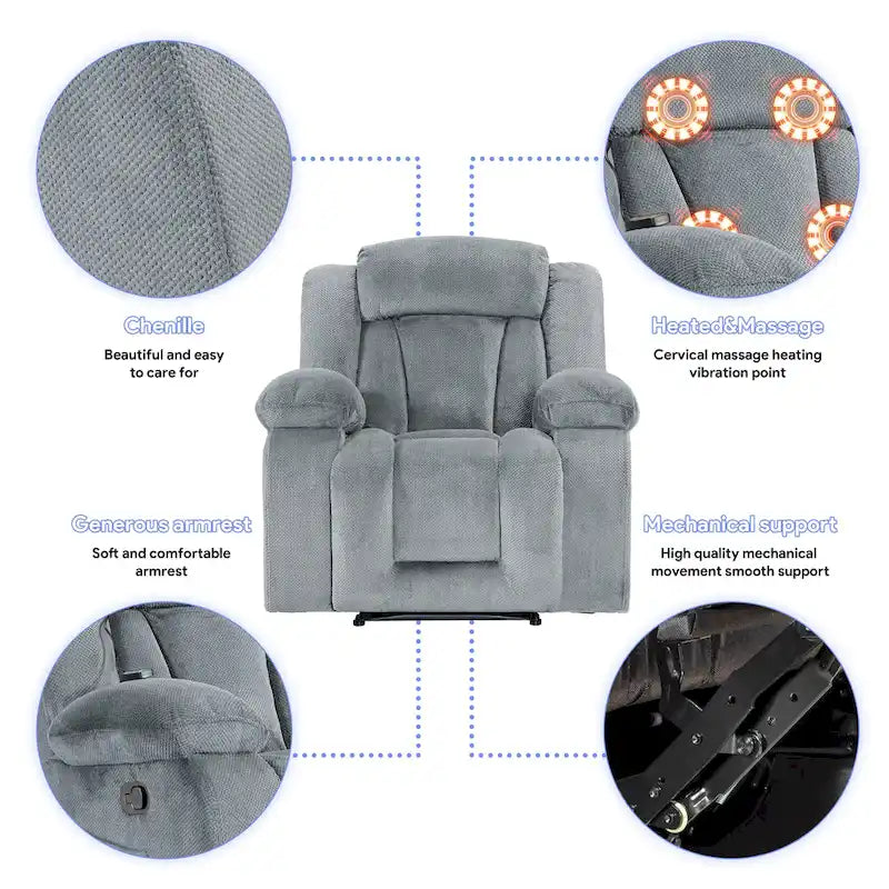 Super Comfortable Standard Size Heating and Massage Recliner Chair