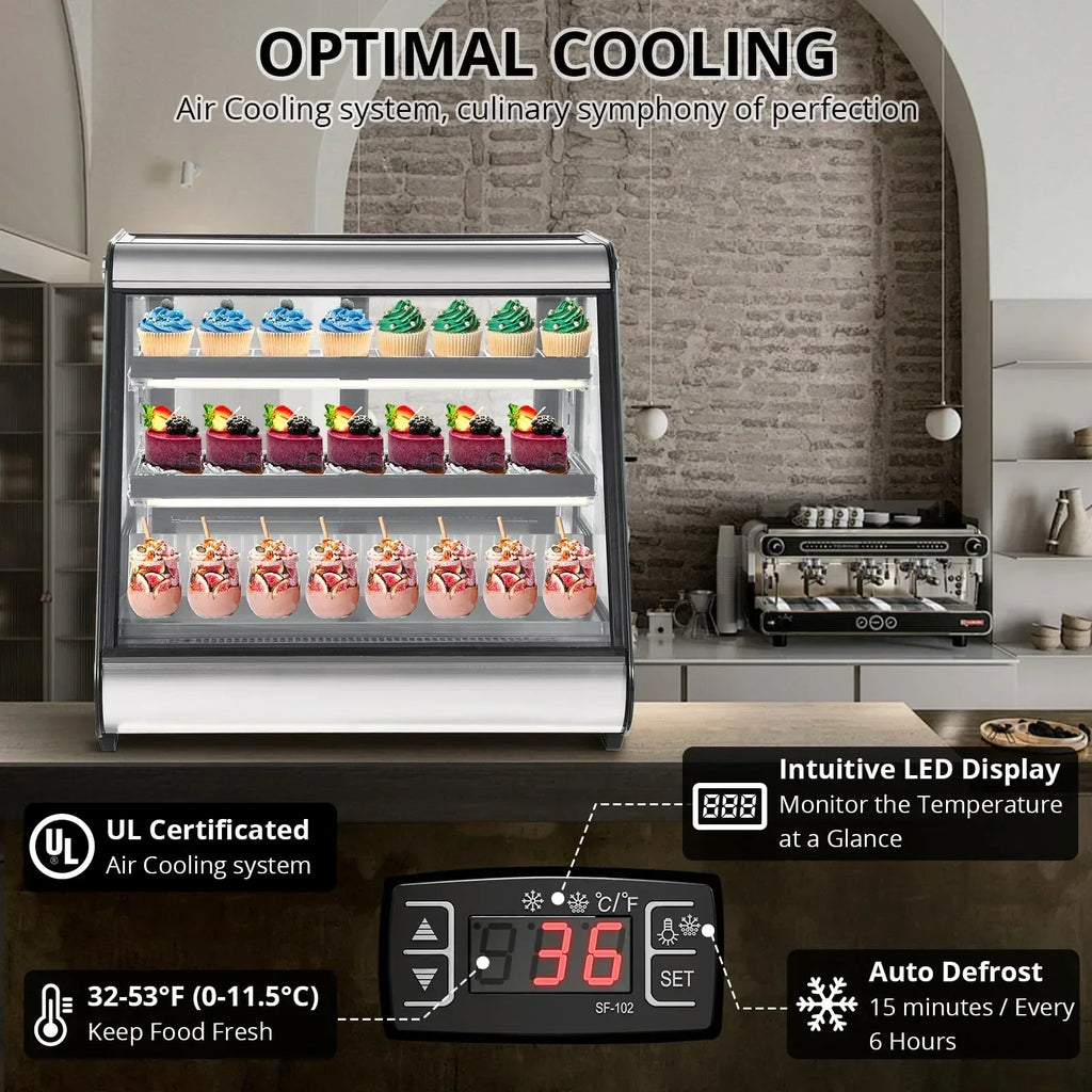2025 Commercial Refrigerator Display Case 130L (4.6 Cu.FT) – Auto Defrost, Tempered Glass + LED Lighting, Countertop Commercial Use