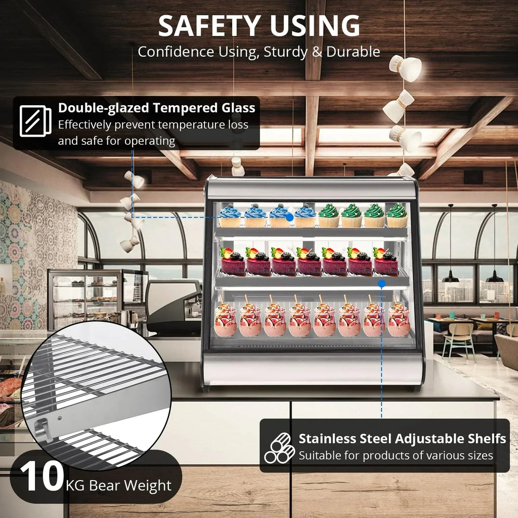 2025 Commercial Refrigerator Display Case 130L (4.6 Cu.FT) – Auto Defrost, Tempered Glass + LED Lighting, Countertop Commercial Use