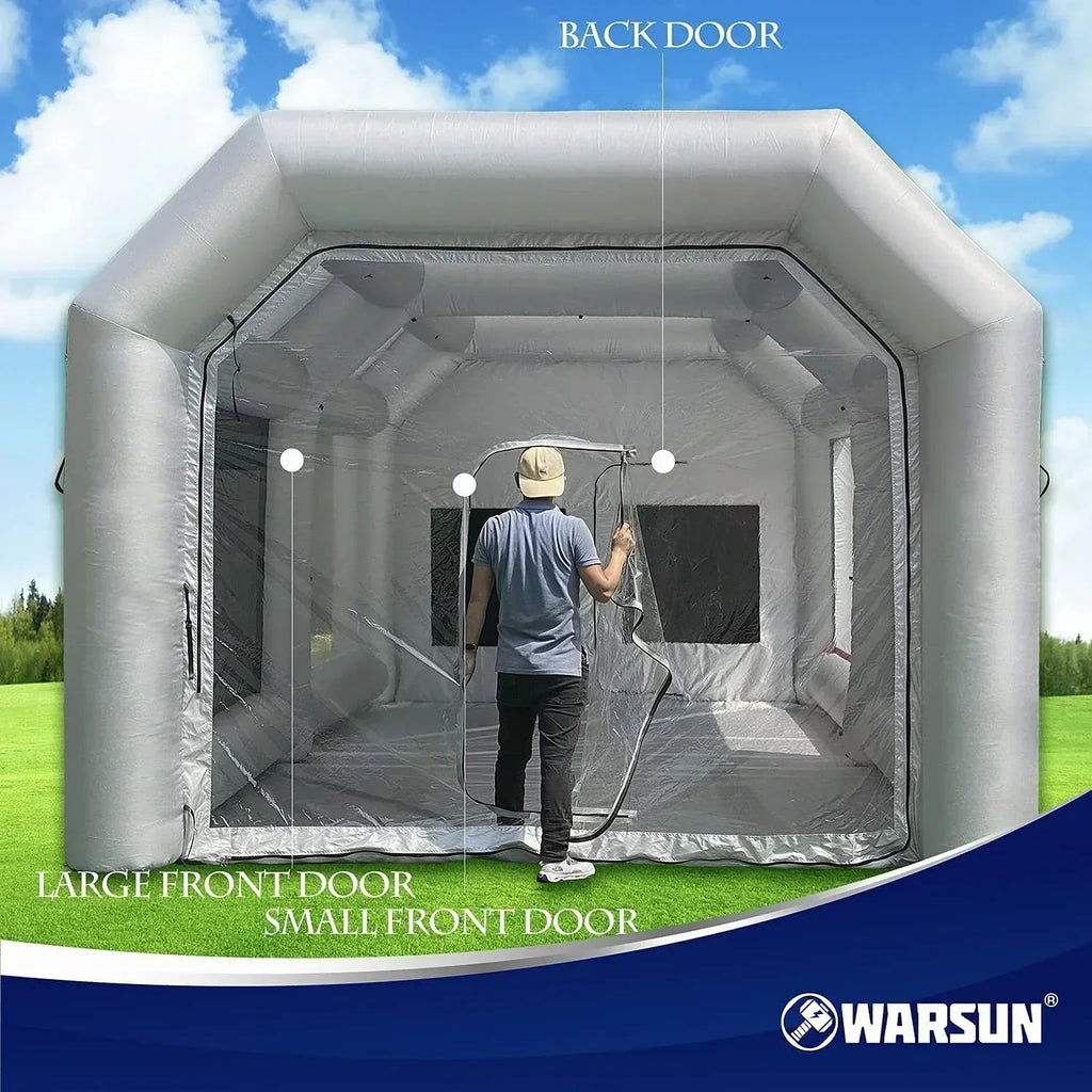 WARSUN Inflatable Paint Booth With Air Filter System, 28X15X10Ft, 950W+750W Blowers