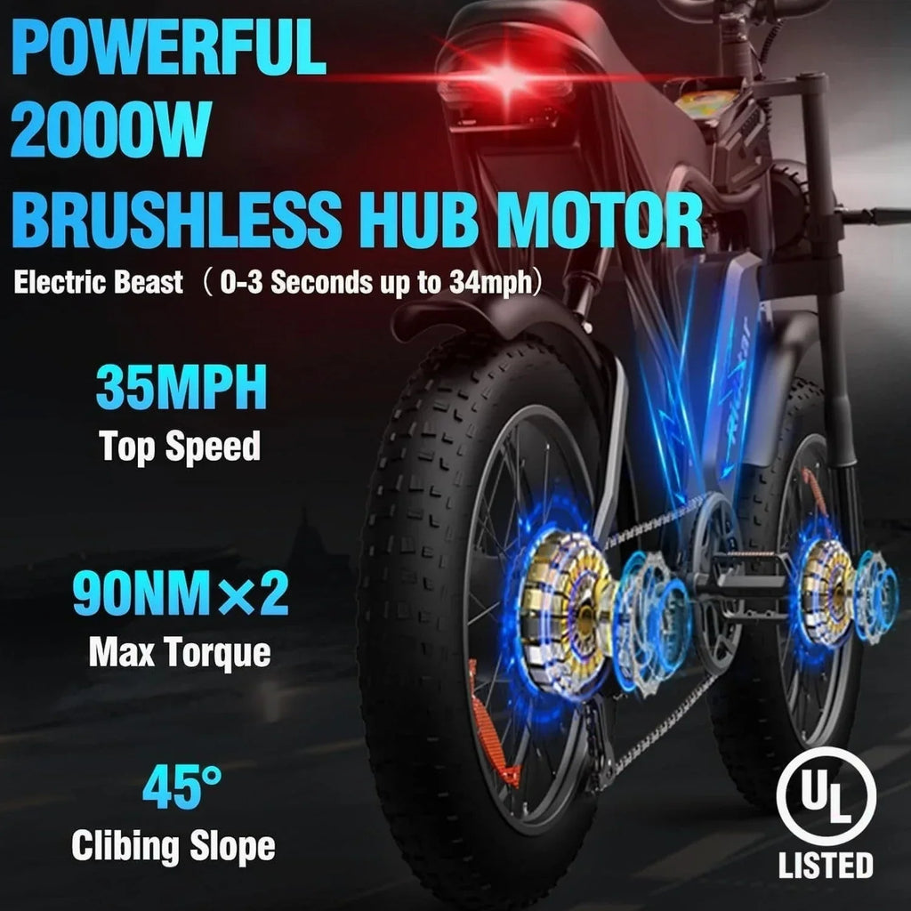 Electric Bike 2000W 52V 30-180 Miles All-Terrain Fat Tire E-Bike - Q20