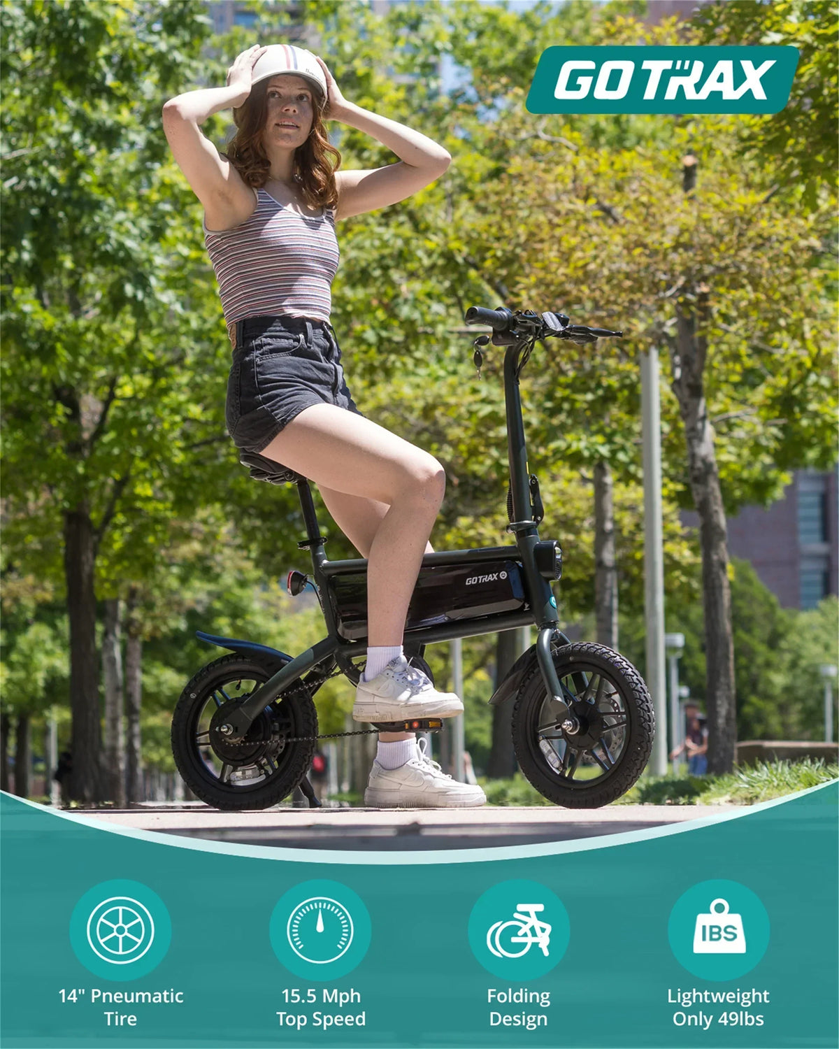 GOTRAX Folding Electric Bike For Adults And Teens, 14 inch, 250W, 15.5 mph, 15 Miles, Black - S2