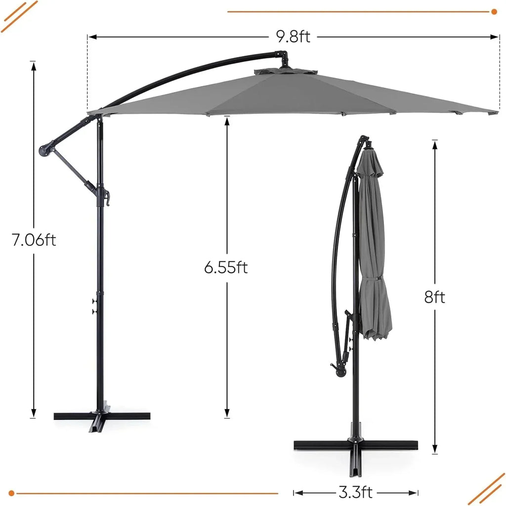 9.8FT Offset Patio Umbrella Hanging Cantilever Umbrella Outdoor Sun Shade with Easy Tilt Adjustment, 8 Ribs, UV Protection for Backyard, Lawn, Garden and Pool, Blue
