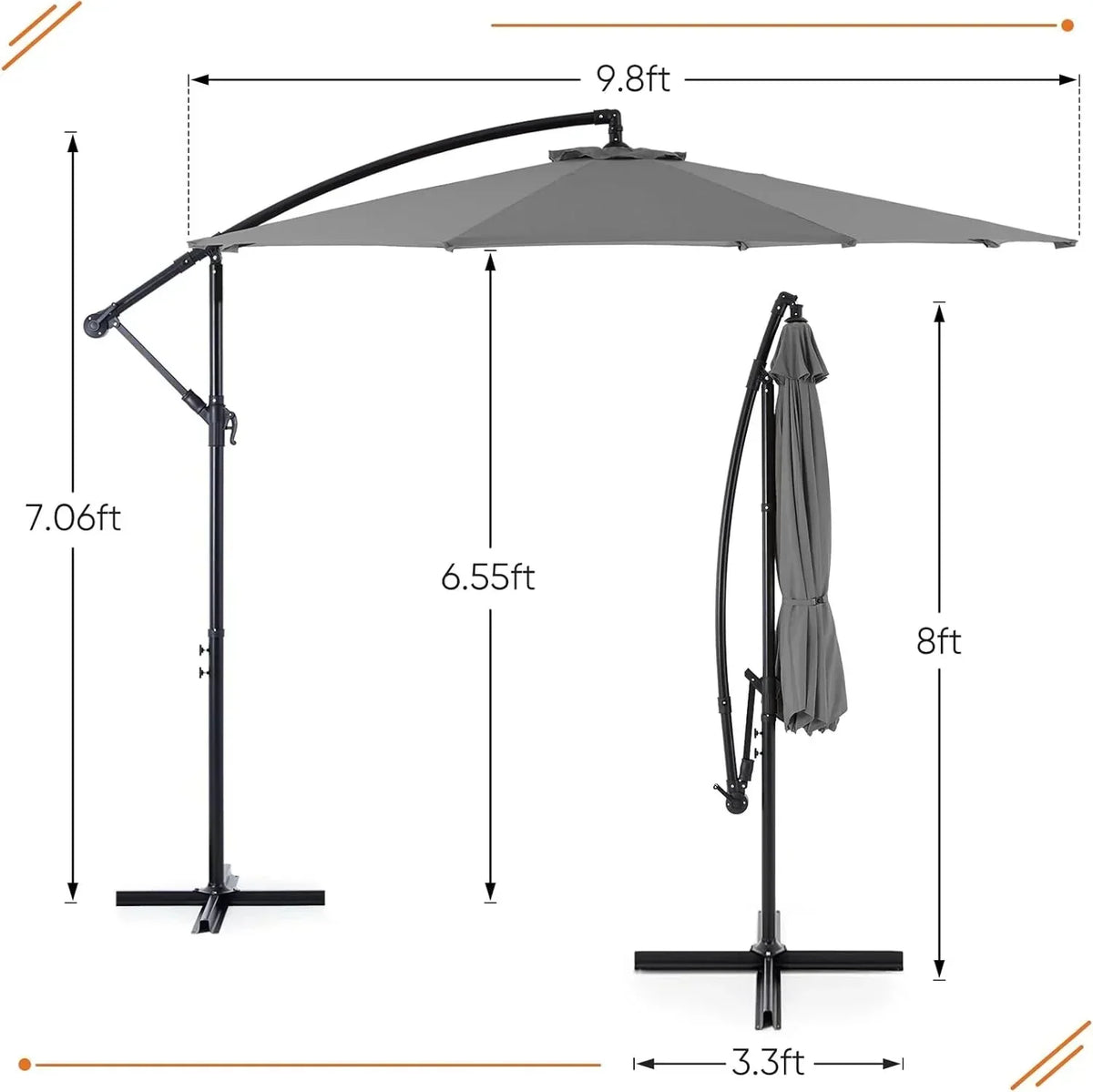 9.8FT Offset Patio Umbrella Hanging Cantilever Umbrella Outdoor Sun Shade with Easy Tilt Adjustment, 8 Ribs, UV Protection for Backyard, Lawn, Garden and Pool, Blue