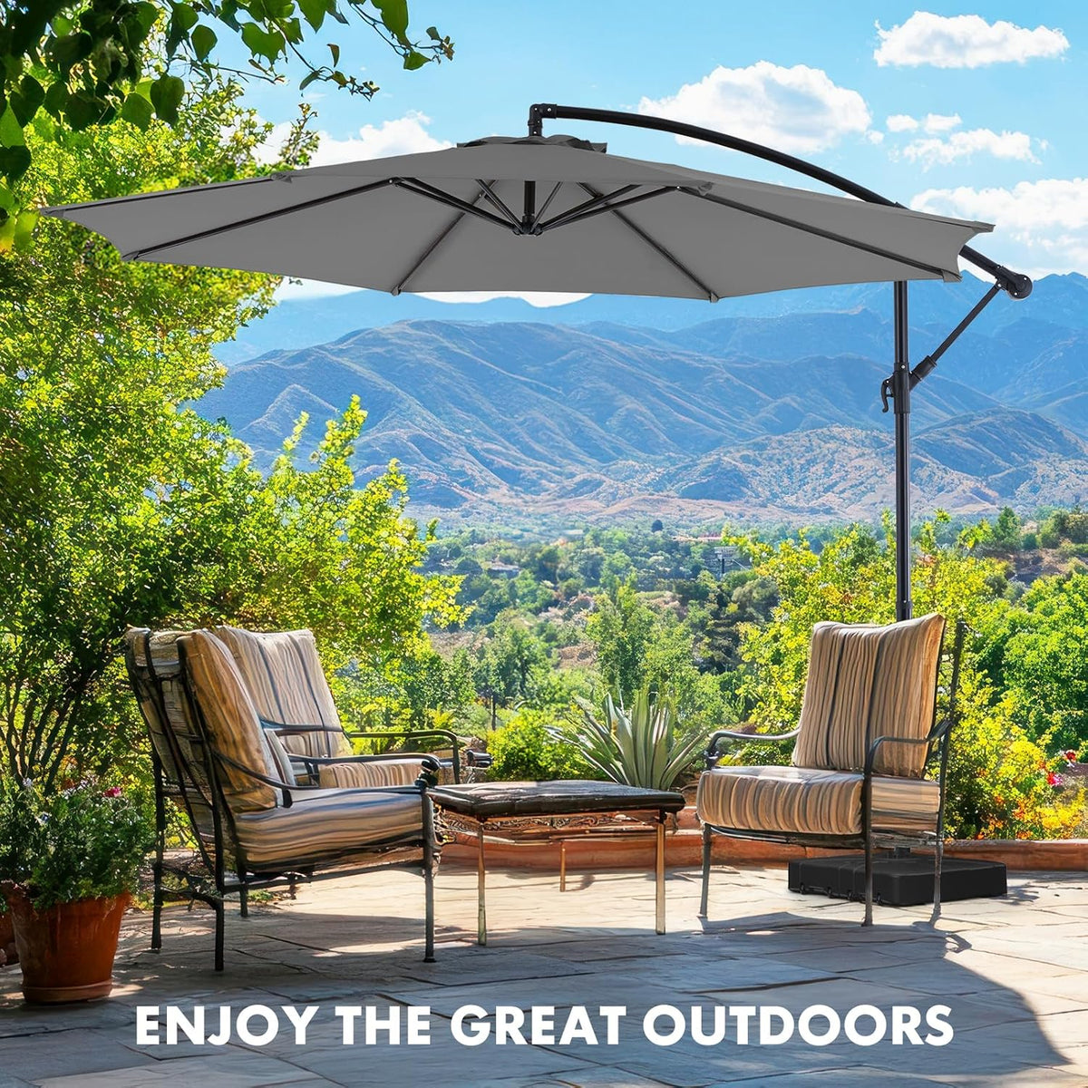 9.8FT Offset Patio Umbrella Hanging Cantilever Umbrella Outdoor Sun Shade with Easy Tilt Adjustment, 8 Ribs, UV Protection for Backyard, Lawn, Garden and Pool, Blue
