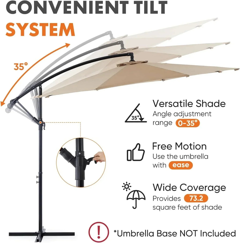 9.8FT Offset Patio Umbrella Hanging Cantilever Umbrella Outdoor Sun Shade with Easy Tilt Adjustment, 8 Ribs, UV Protection for Backyard, Lawn, Garden and Pool, Blue