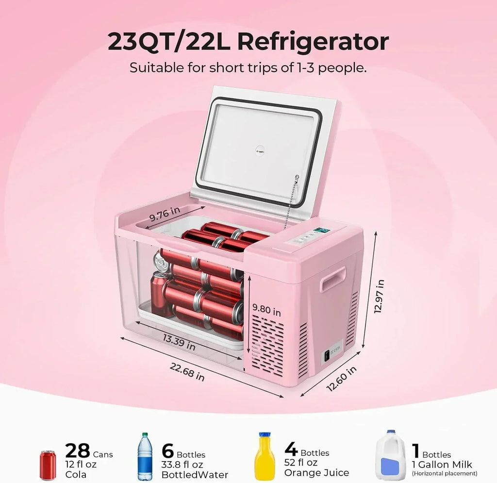 BougeRV 12 Volt Refrigerator 12V Car Fridge 23 Quart Portable Freezer Compressor Cooler 12/24V DC 110~240 Volt AC for Truck Van RV Camper SUV Travel Camping Road Trips Tailgating -7℉~50℉