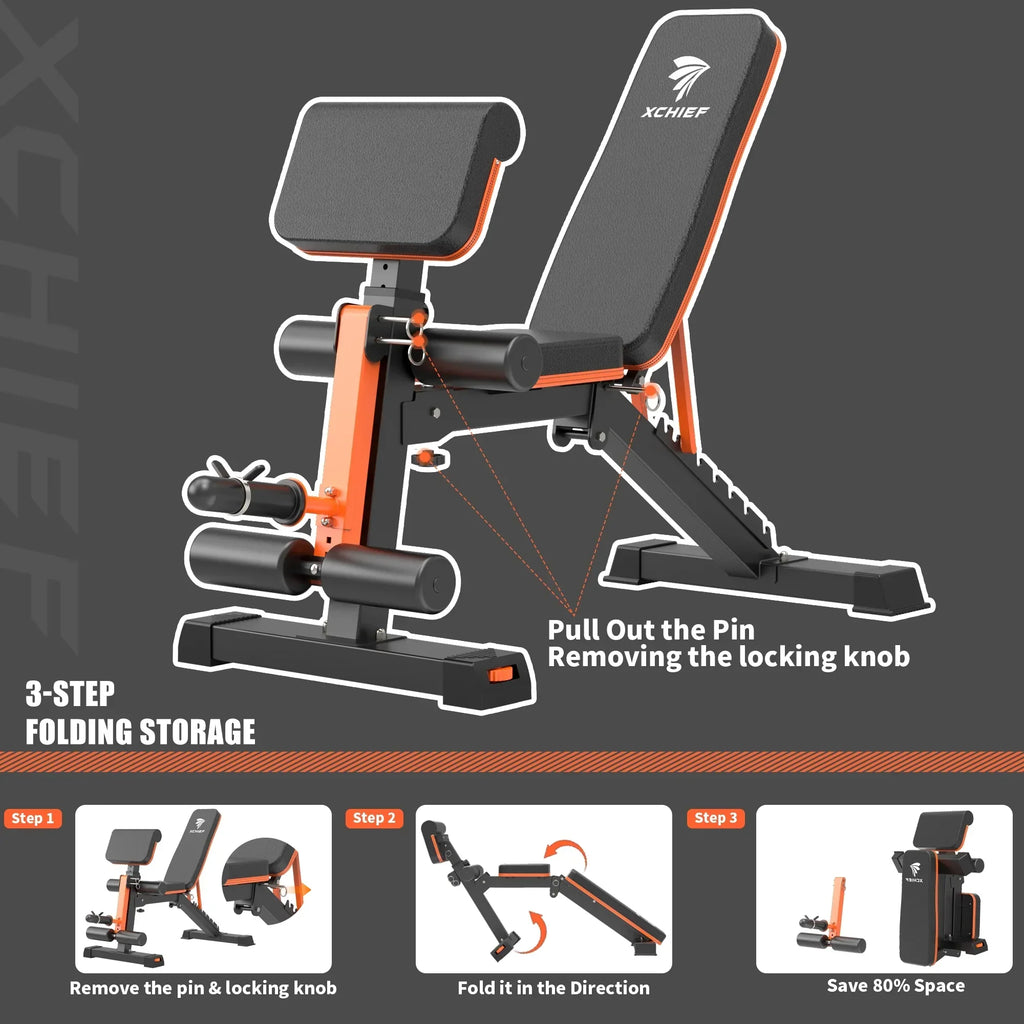 XCHIEF Adjustable Weight Bench - 1000 lbs Heavy Duty Foldable Workout Benchs Press with Leg Extension & Preacher Pad, Flat/Incline/Decline for Home Gym