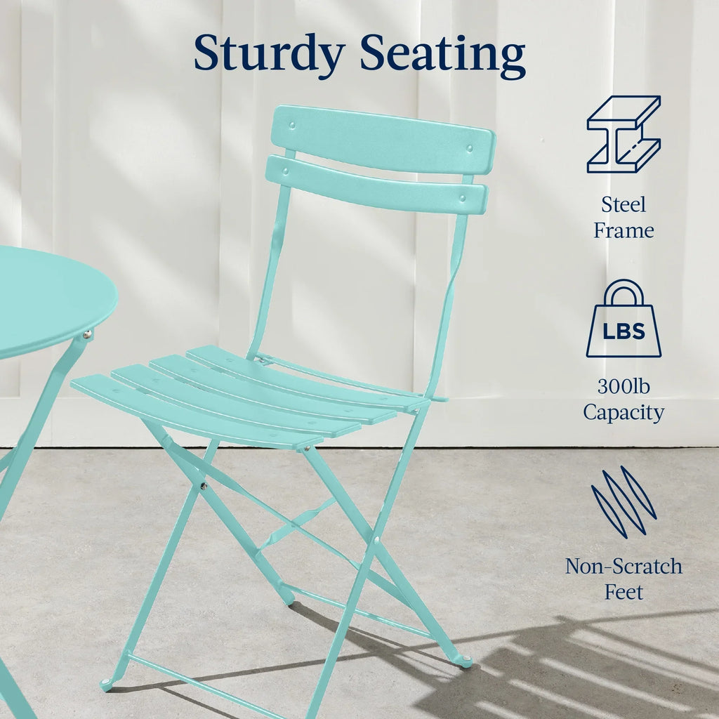 Best Choice Products 3-Piece Small Bistro Set, Folding Patio Furniture Set of 2 Chairs and Table - Black