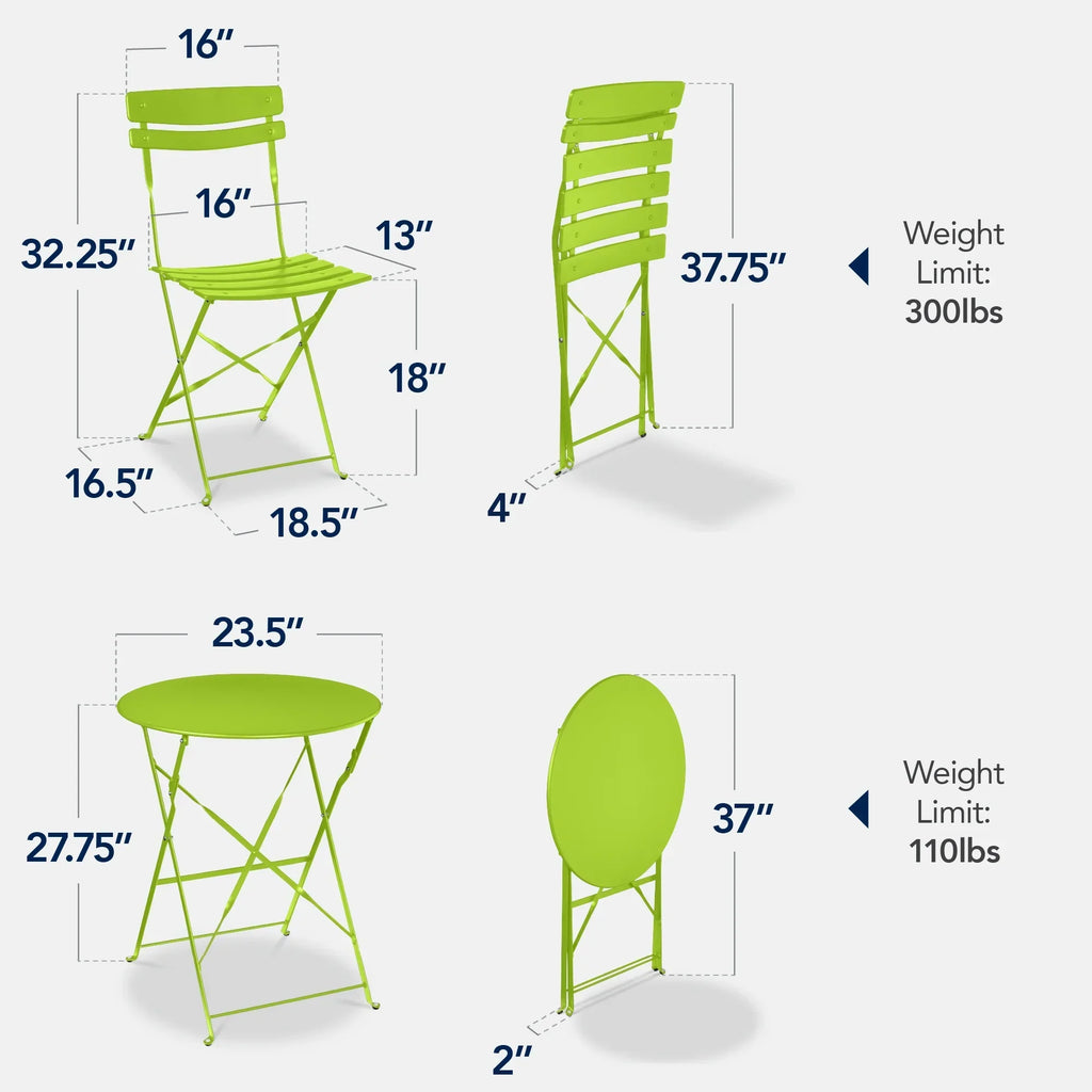 Best Choice Products 3-Piece Small Bistro Set, Folding Patio Furniture Set of 2 Chairs and Table - Black