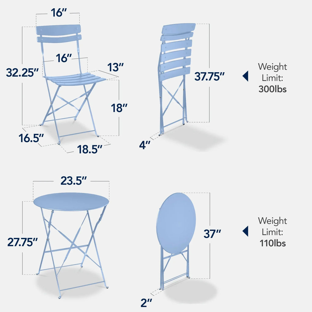 Best Choice Products 3-Piece Small Bistro Set, Folding Patio Furniture Set of 2 Chairs and Table - Black