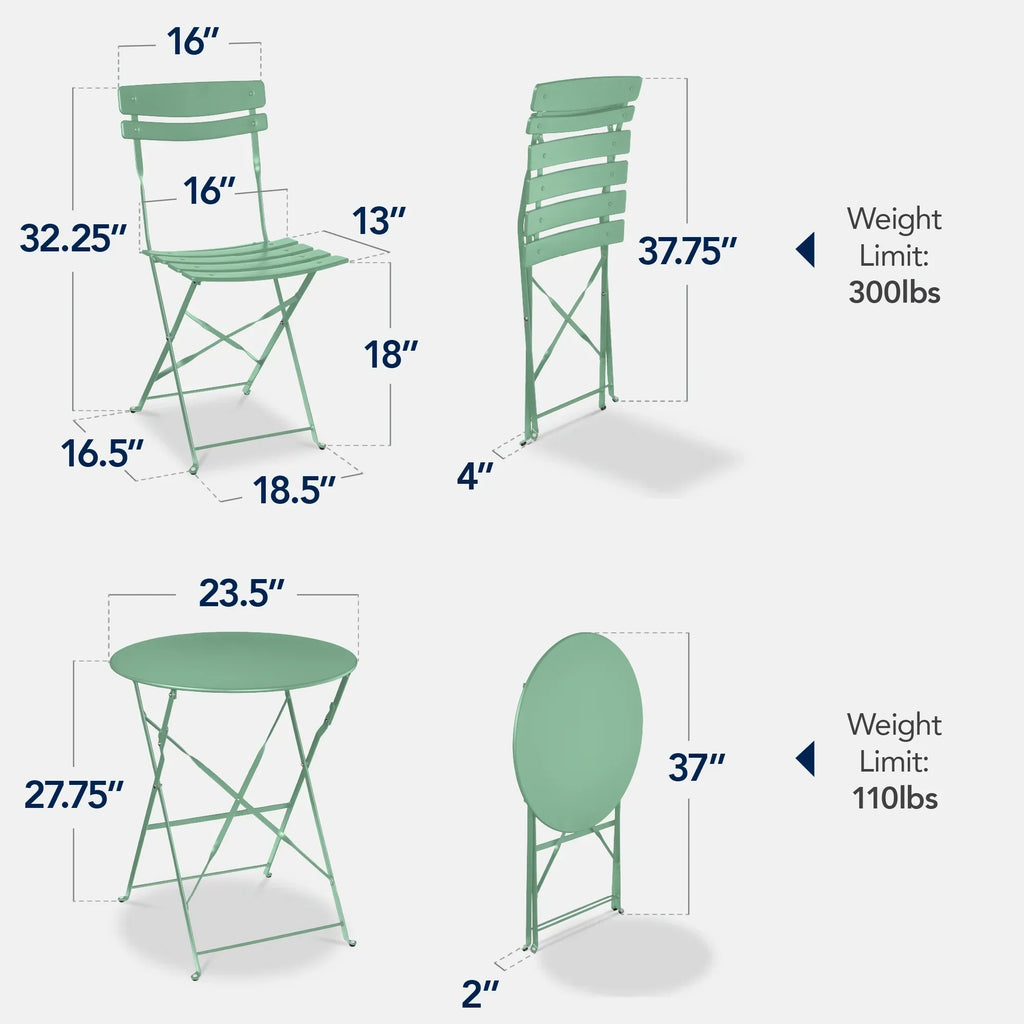 Best Choice Products 3-Piece Small Bistro Set, Folding Patio Furniture Set of 2 Chairs and Table - Black