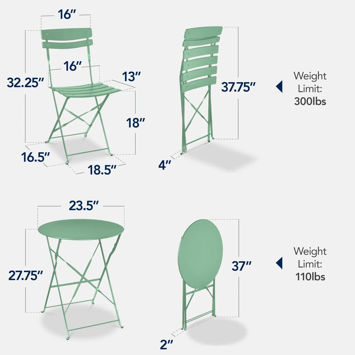 Best Choice Products 3-Piece Small Bistro Set, Folding Patio Furniture Set of 2 Chairs and Table - Black