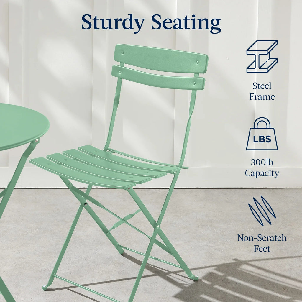 Best Choice Products 3-Piece Small Bistro Set, Folding Patio Furniture Set of 2 Chairs and Table - Black