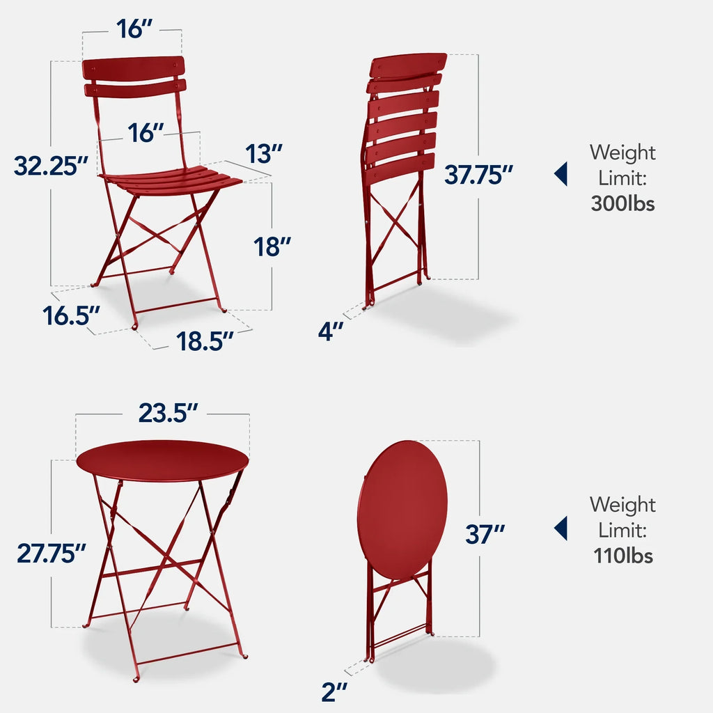 Best Choice Products 3-Piece Small Bistro Set, Folding Patio Furniture Set of 2 Chairs and Table - Black