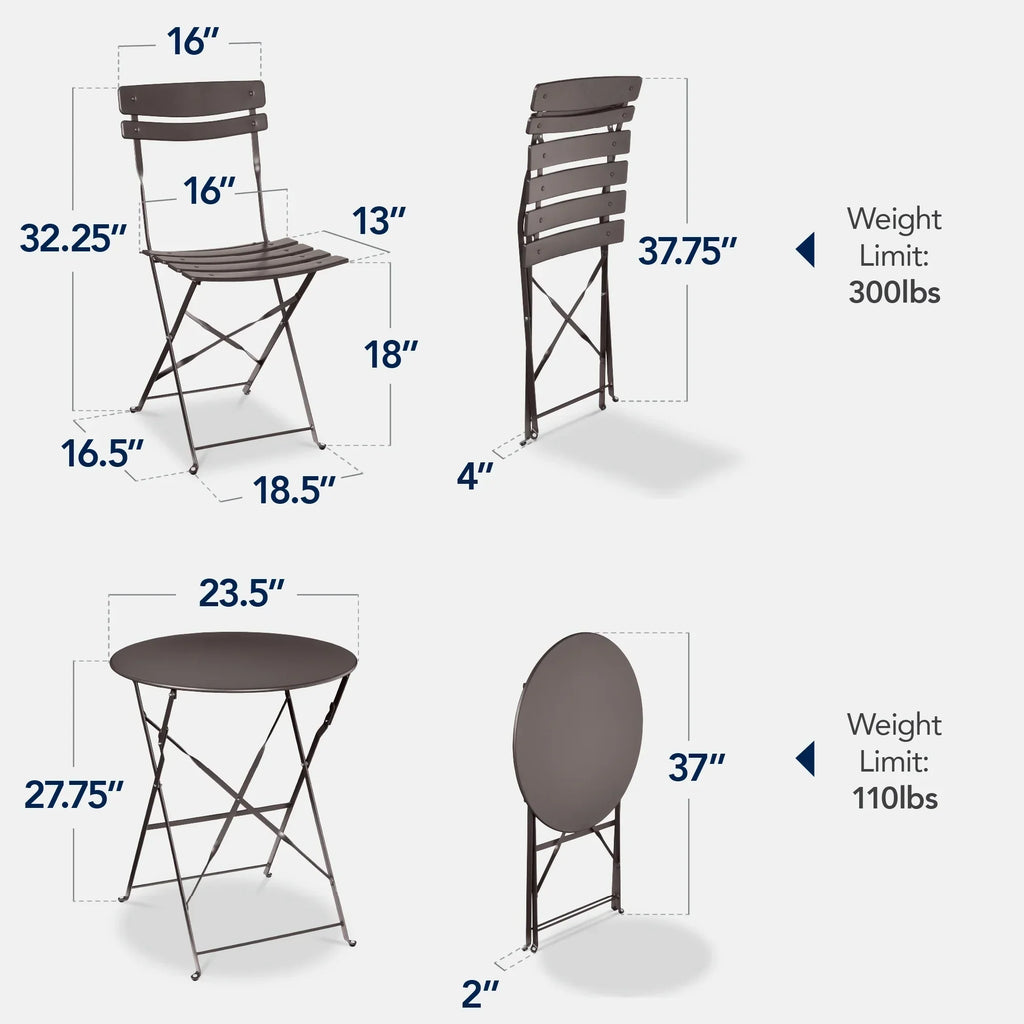 Best Choice Products 3-Piece Small Bistro Set, Folding Patio Furniture Set of 2 Chairs and Table - Black