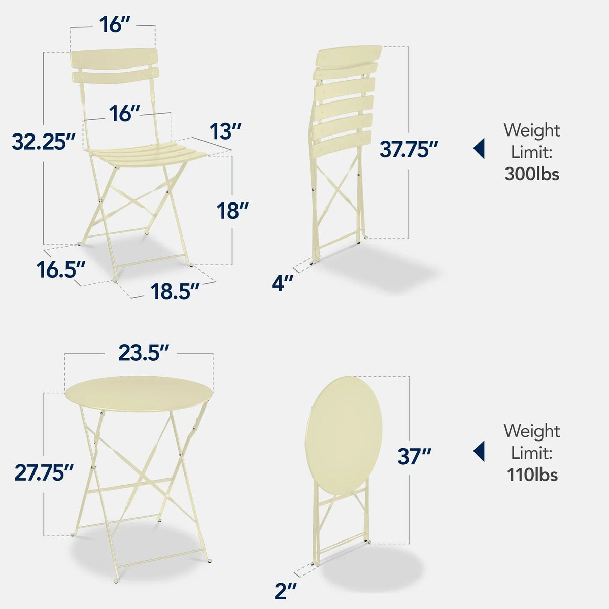 Best Choice Products 3-Piece Small Bistro Set, Folding Patio Furniture Set of 2 Chairs and Table - Black