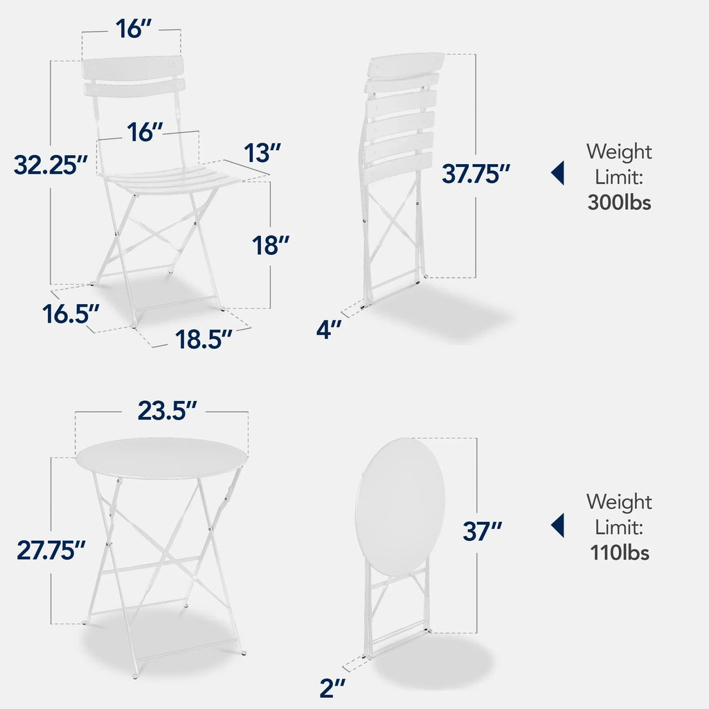 Best Choice Products 3-Piece Small Bistro Set, Folding Patio Furniture Set of 2 Chairs and Table - Black
