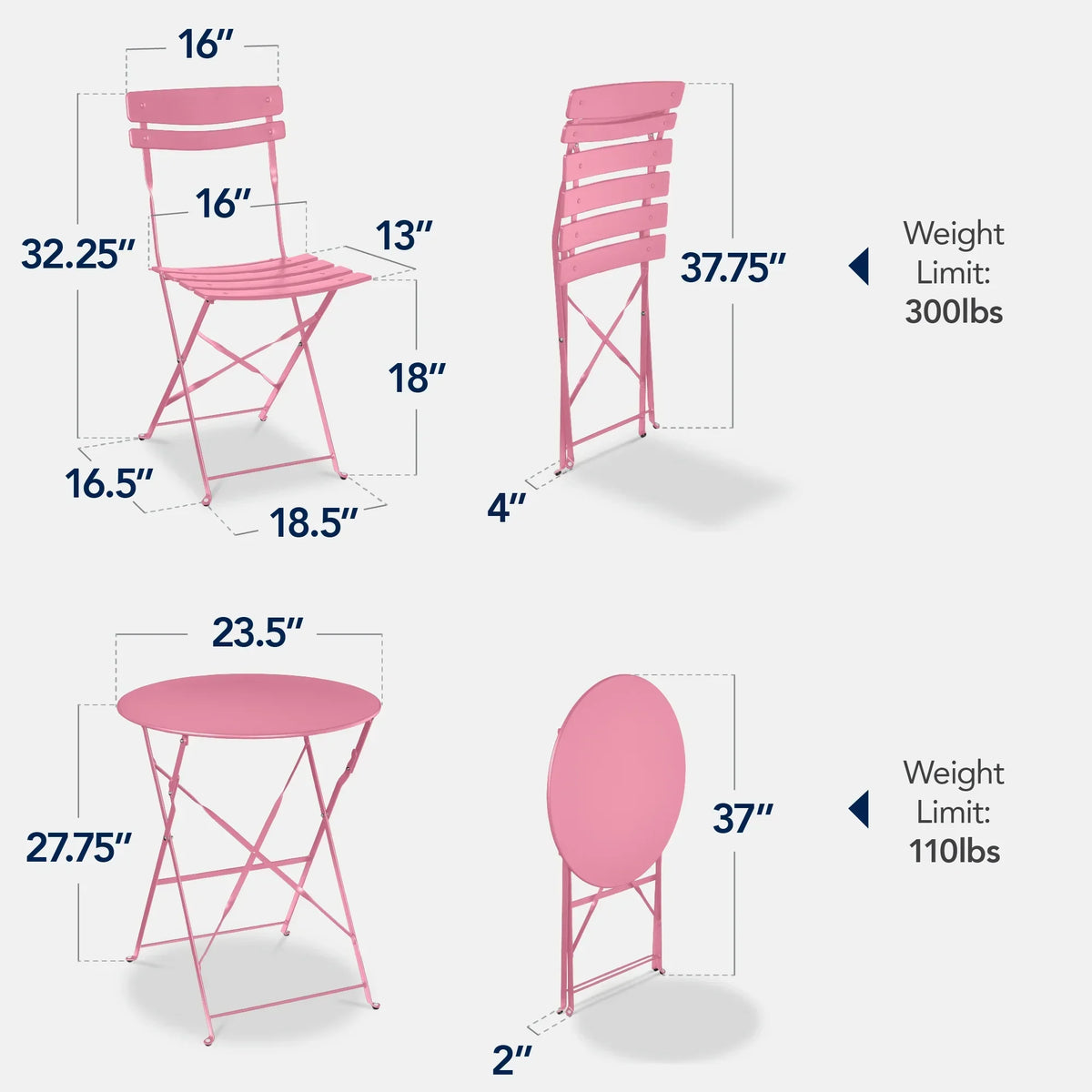 Best Choice Products 3-Piece Small Bistro Set, Folding Patio Furniture Set of 2 Chairs and Table - Black