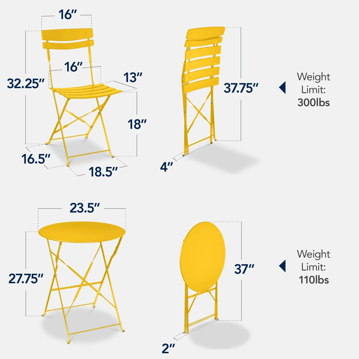 Best Choice Products 3-Piece Small Bistro Set, Folding Patio Furniture Set of 2 Chairs and Table - Black