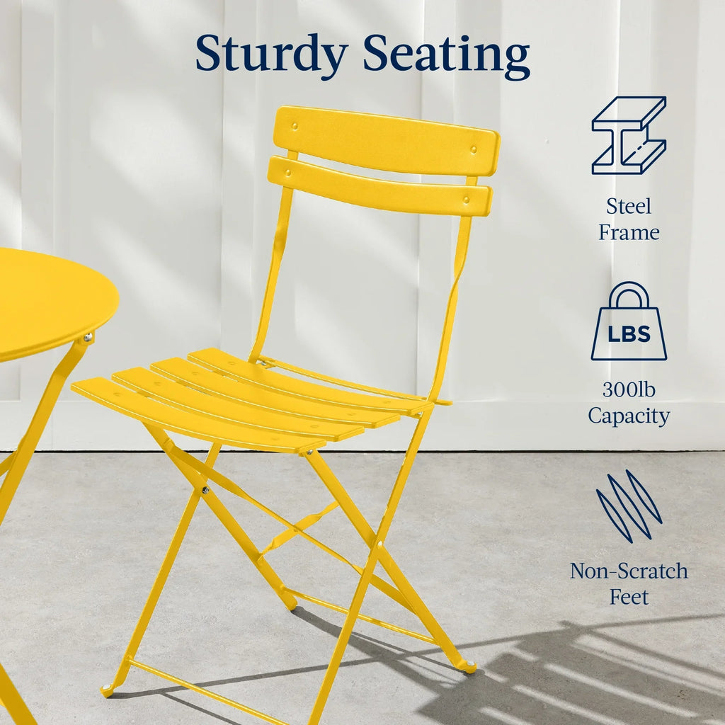 Best Choice Products 3-Piece Small Bistro Set, Folding Patio Furniture Set of 2 Chairs and Table - Black