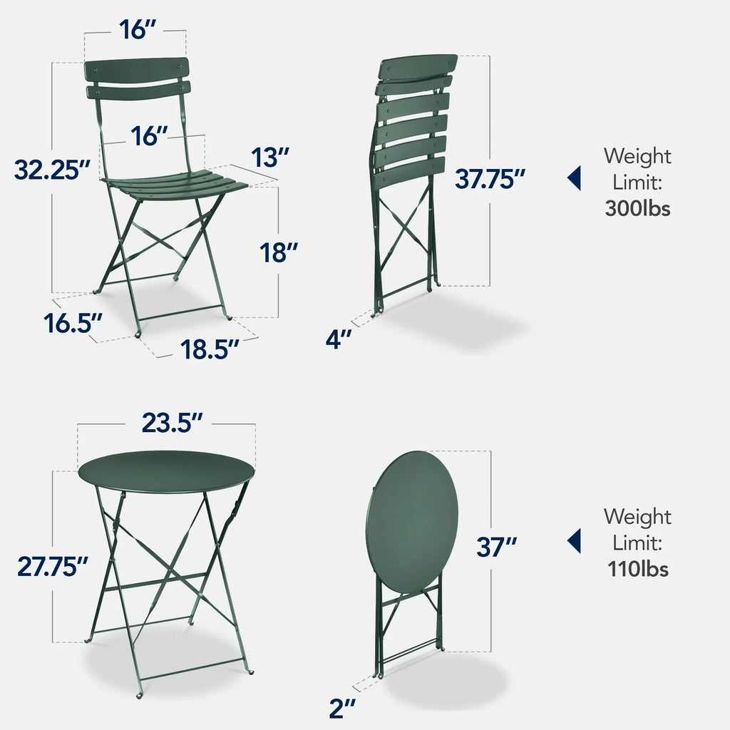 Best Choice Products 3-Piece Small Bistro Set, Folding Patio Furniture Set of 2 Chairs and Table - Black