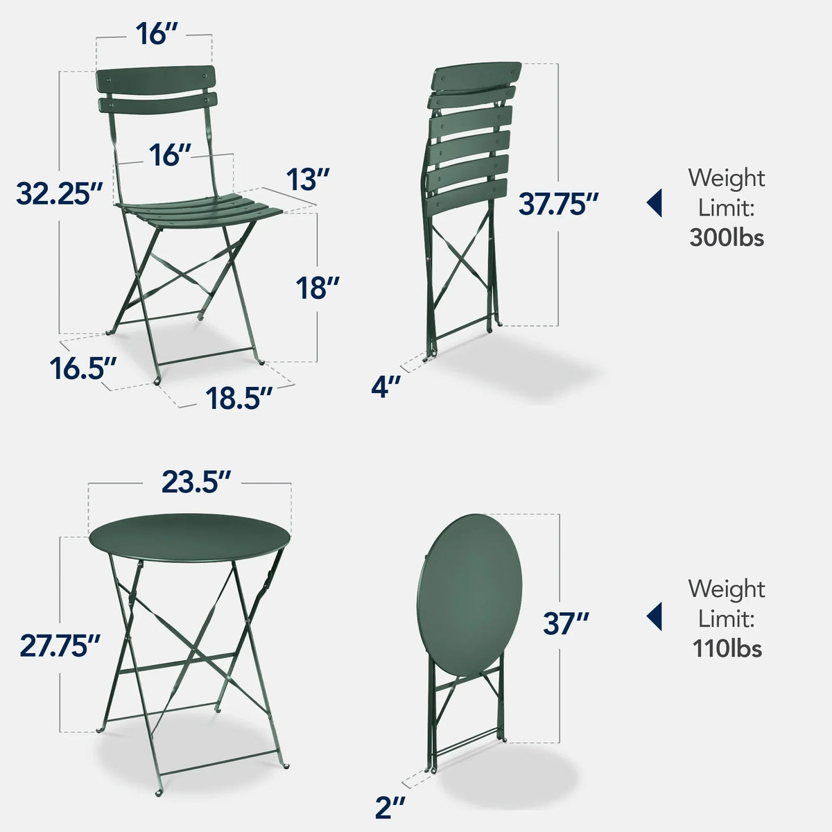 Best Choice Products 3-Piece Small Bistro Set, Folding Patio Furniture Set of 2 Chairs and Table - Black