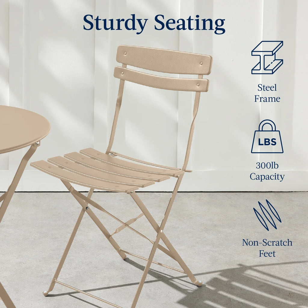 Best Choice Products 3-Piece Small Bistro Set, Folding Patio Furniture Set of 2 Chairs and Table - Black