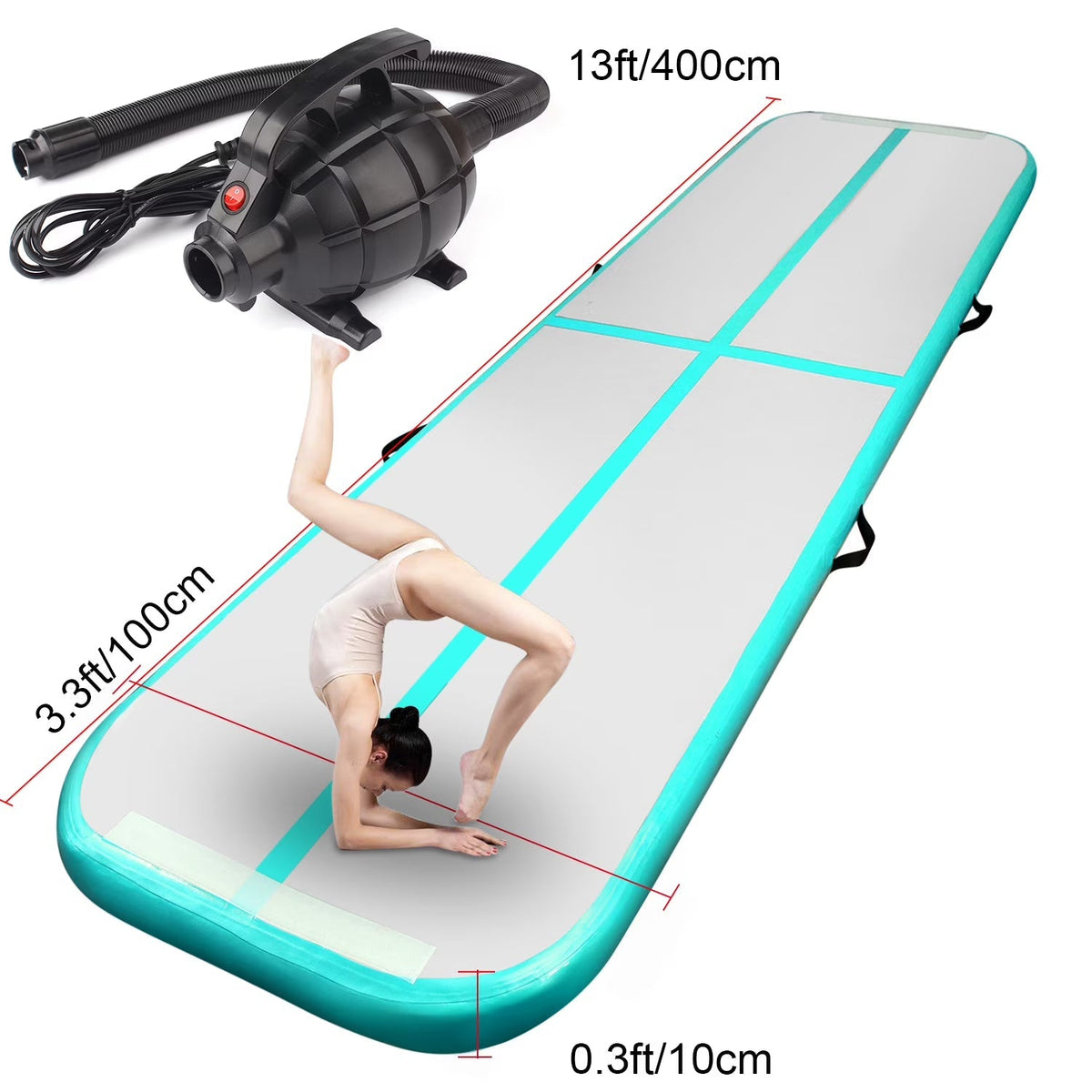 Fbsport Green 4m*1m*0.1m Inflatable Air Track Tumbling Gymnastic Mat Floor Home Training Yoga W/ Pump