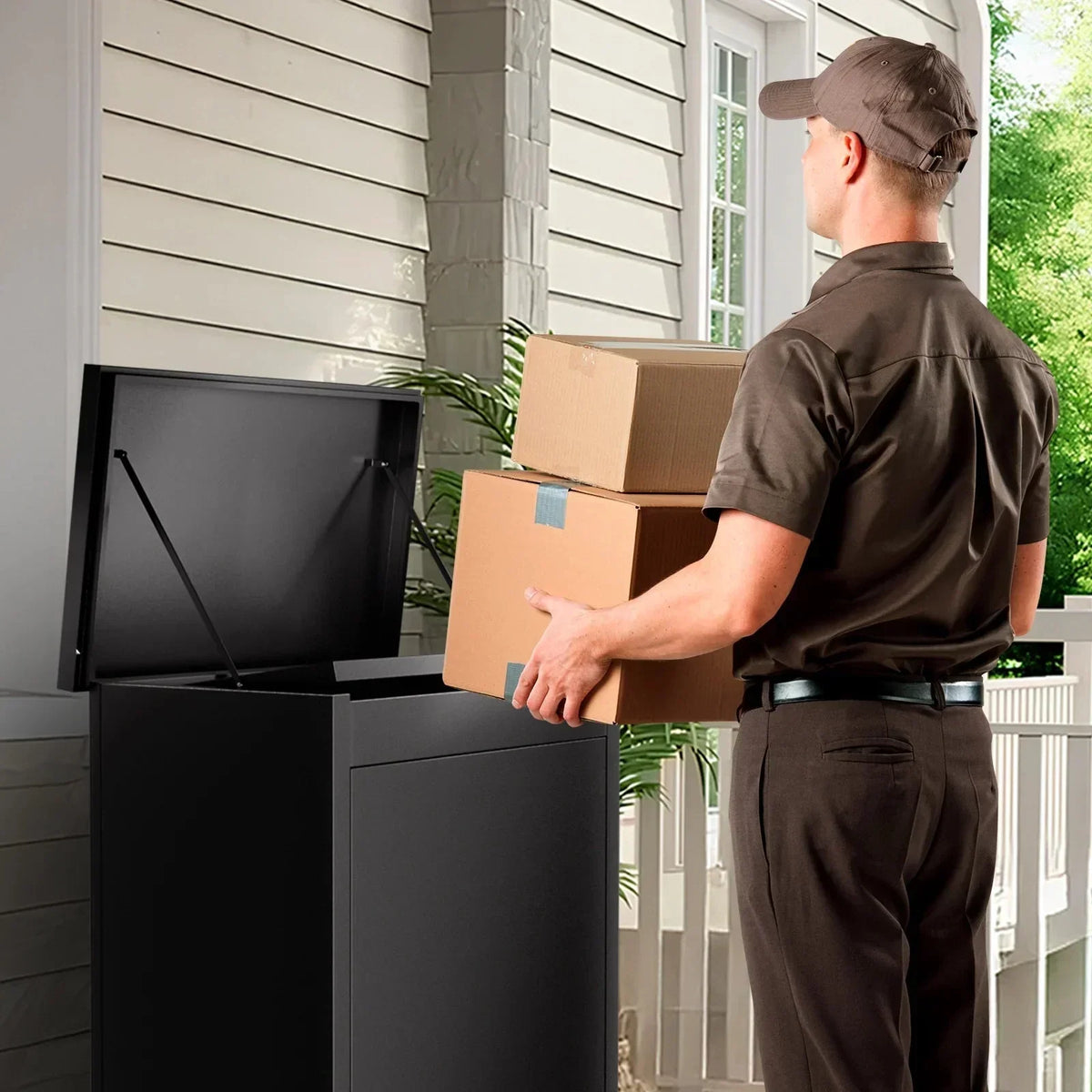 Gaonala Steel Package Delivery Box 19.6x14.4x44.9in Lockable Weather-Resistant Black