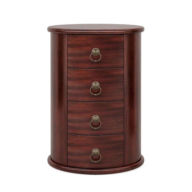 No Assembly Solid Wood End Table, Vintage Round Side Drawers Table