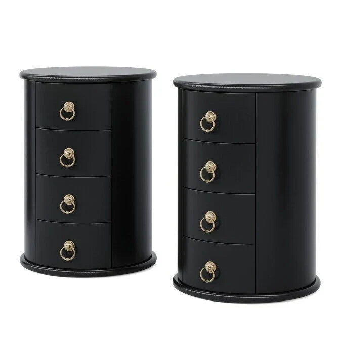 No Assembly Solid Wood End Table, Vintage Round Side Drawers Table