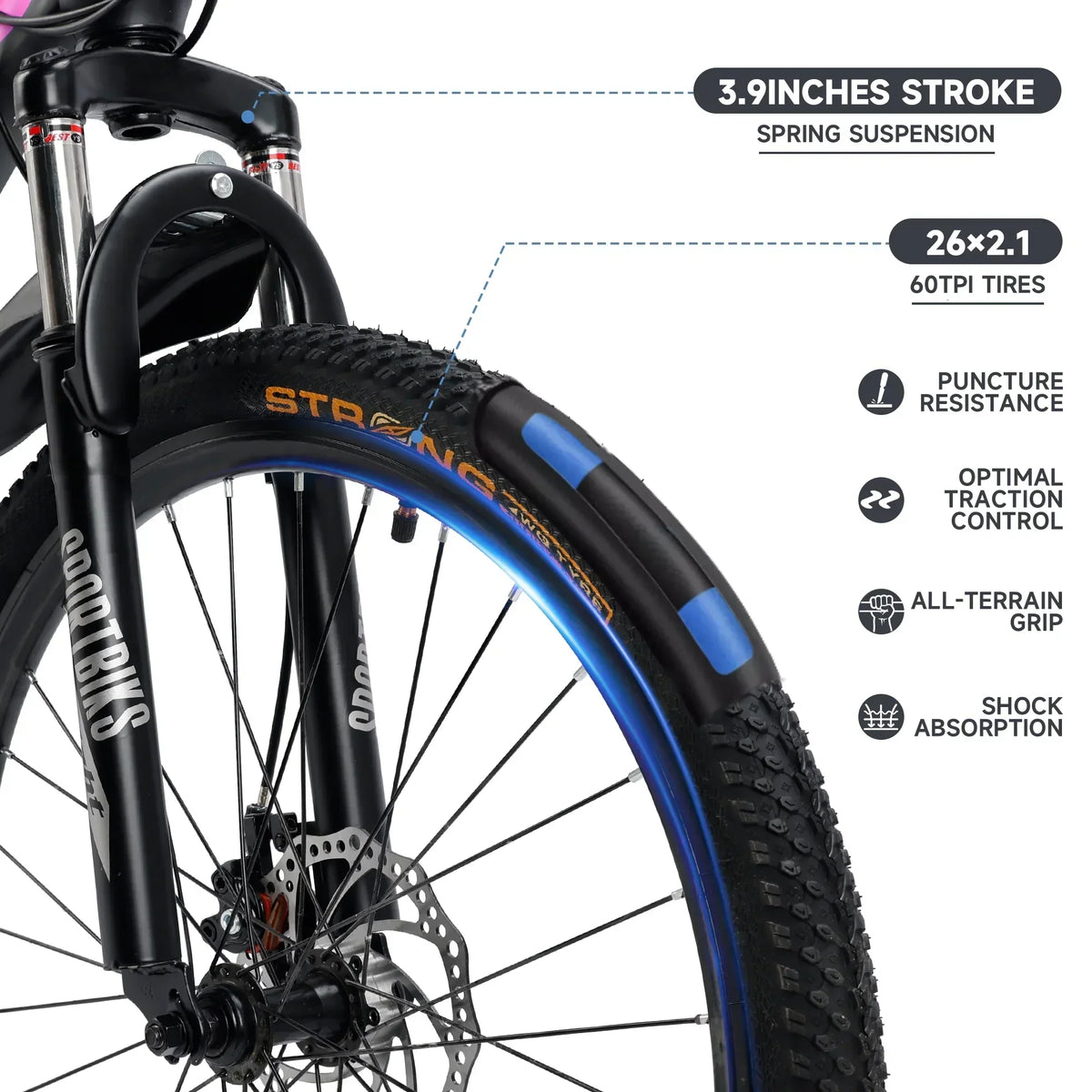 ARTUDATECH 24/26/27.5 Inch Mountain Bike, 24 Speeds, V/Disc Brakes, High-Carbon Steel Frame - Trailblazer