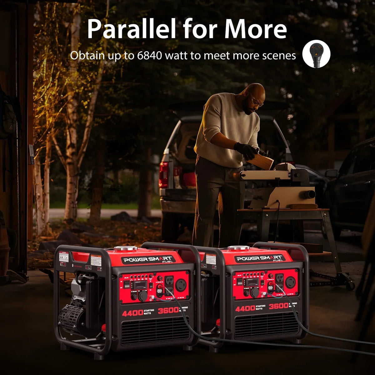PowerSmart 4400W Inverter Generator Gas Fuel Powered , CO Detect, Home Backup/Outdoor Use 62lbs EPA