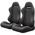 2PC Universal Reclinable Bucket Racing Seats With Adjustor Slider - Red PVC Leather