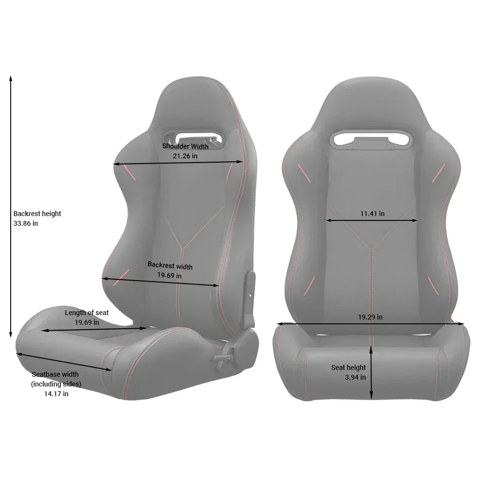 2PC Universal Reclinable Bucket Racing Seats With Adjustor Slider - Red PVC Leather