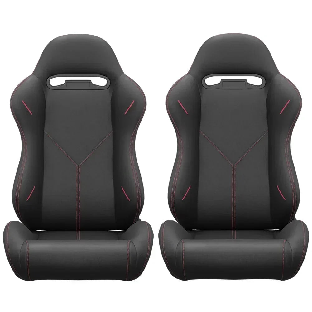 2PC Universal Reclinable Bucket Racing Seats With Adjustor Slider - Red PVC Leather