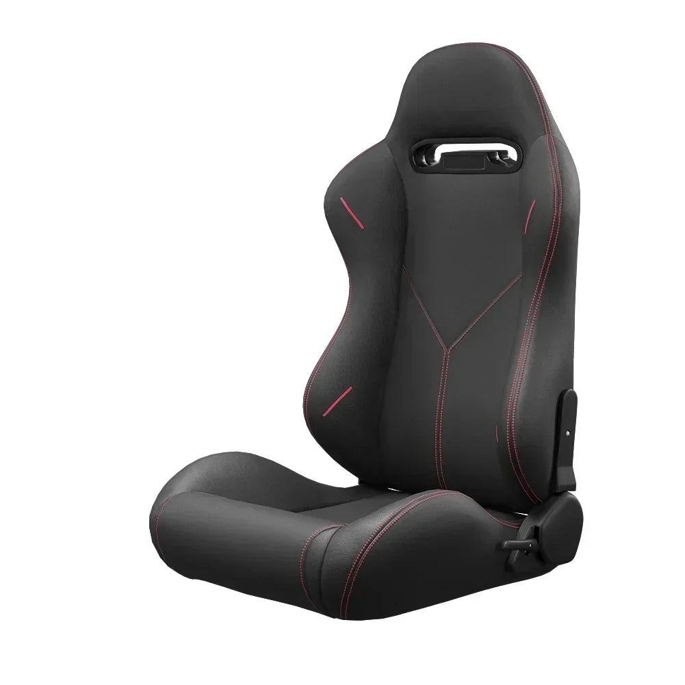 2PC Universal Reclinable Bucket Racing Seats With Adjustor Slider - Red PVC Leather