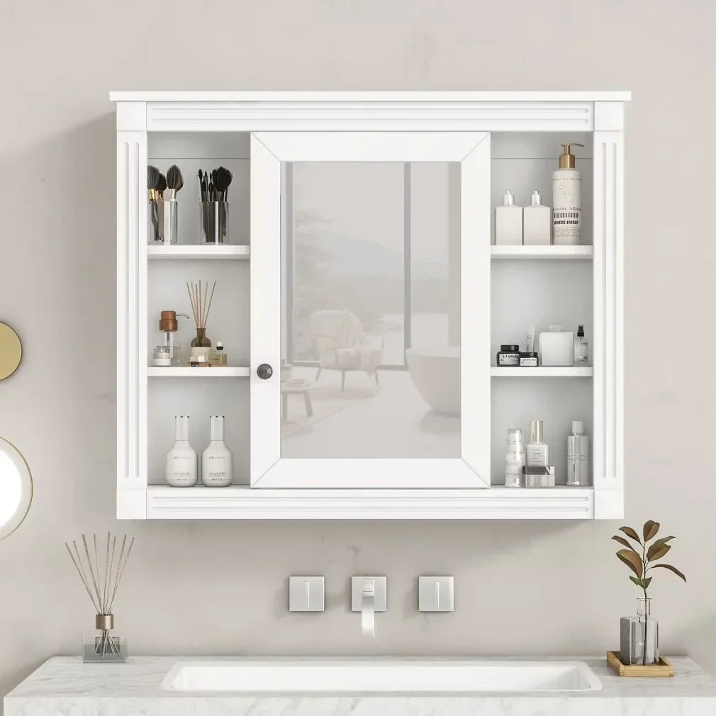 36'' Bathroom Vanity Set With Ceramic Sink Top, Mirror Cabinet, 2 Doors And 2 Drawers - Gray