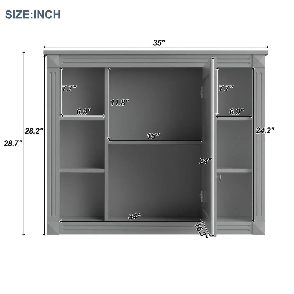 36'' Bathroom Vanity Set With Ceramic Sink Top, Mirror Cabinet, 2 Doors And 2 Drawers - Gray